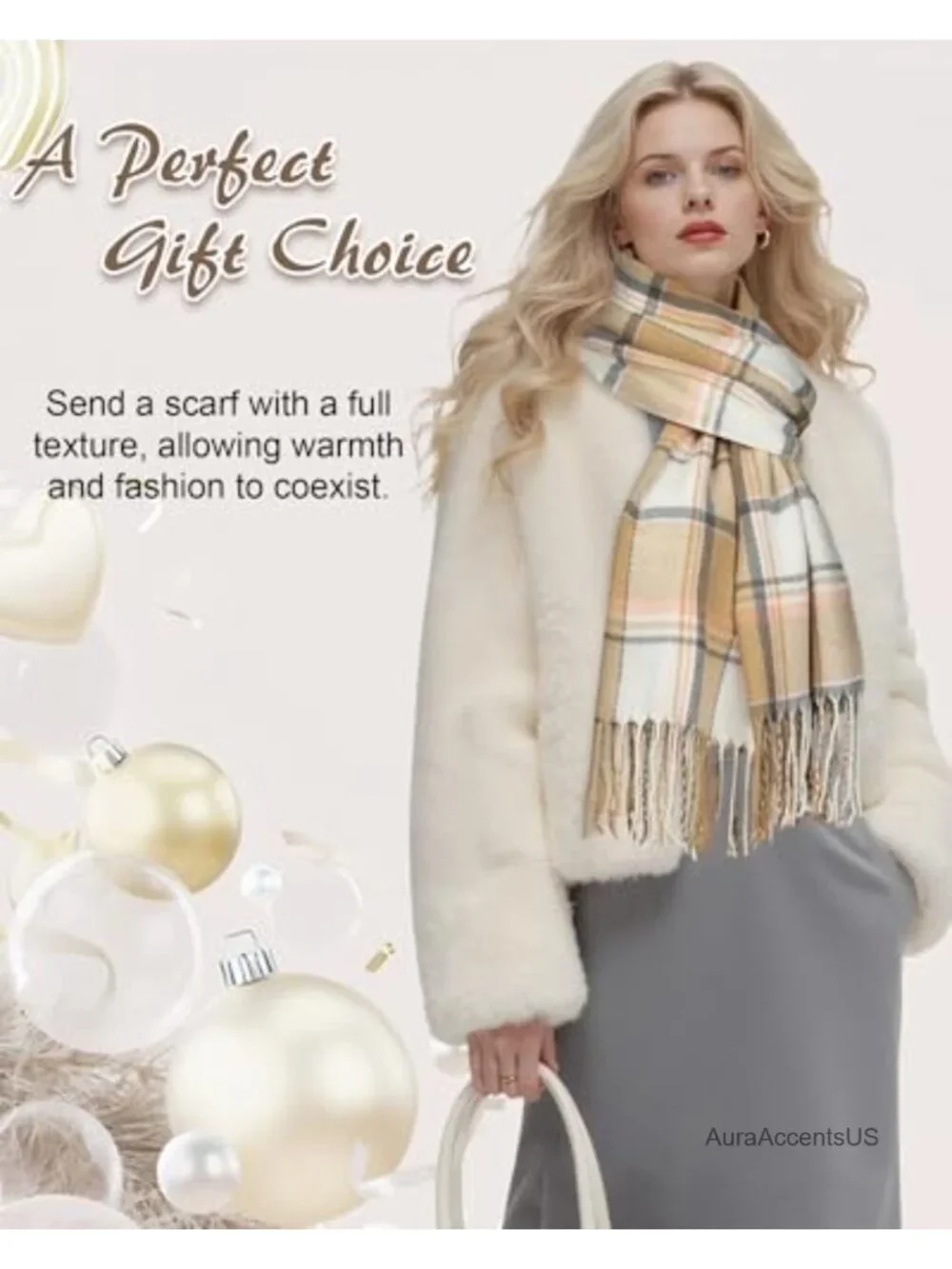 Warm Plaid Winter Scarf for Women, Cashmere-Like Acrylic Wrap Shawl